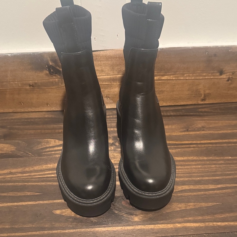 Zara Black Faux Leather Ankle Boots
